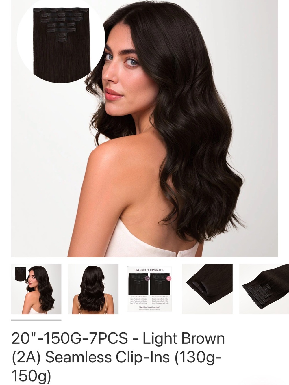 Seamless Clip-In Hair Extensions - Rich Dark Brown (2A) - 20" 7-Piece Set